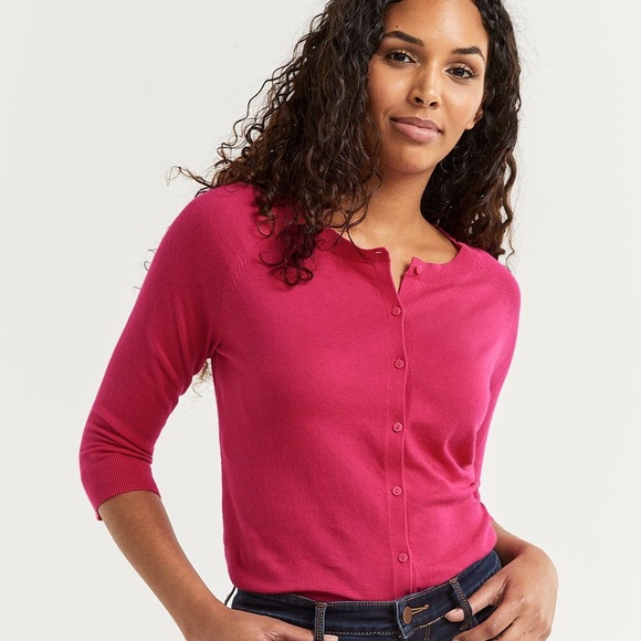 3/4 Raglan Sleeve Cotton Cardigan R Essentials - Picture 1 of 2